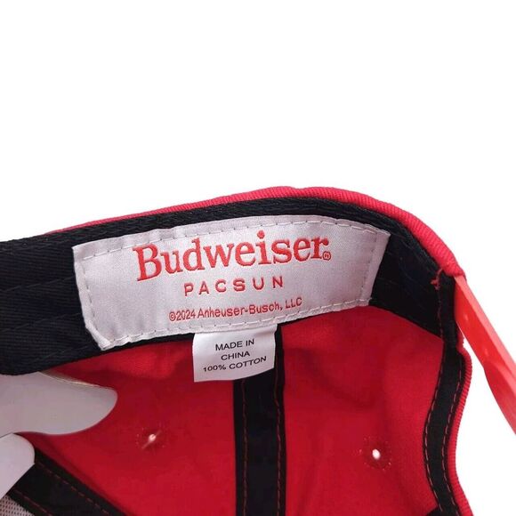 Budweiser Bud King Of Beers Pacsun Snapback Trucker Hat Red Embroidered Ball Cap - Picture 7 of 7